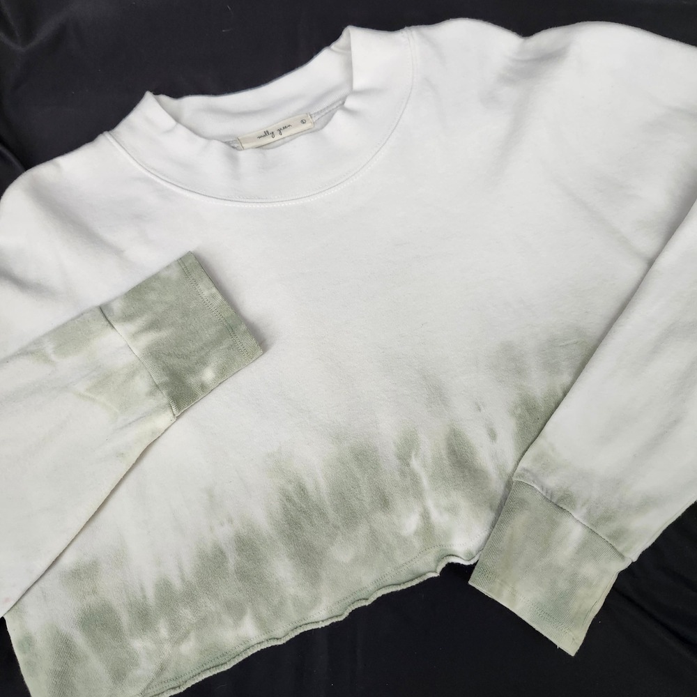 Molly Green Womens Ombre Cropped Sweatshirt Large Green Raw‎ Hem Casual